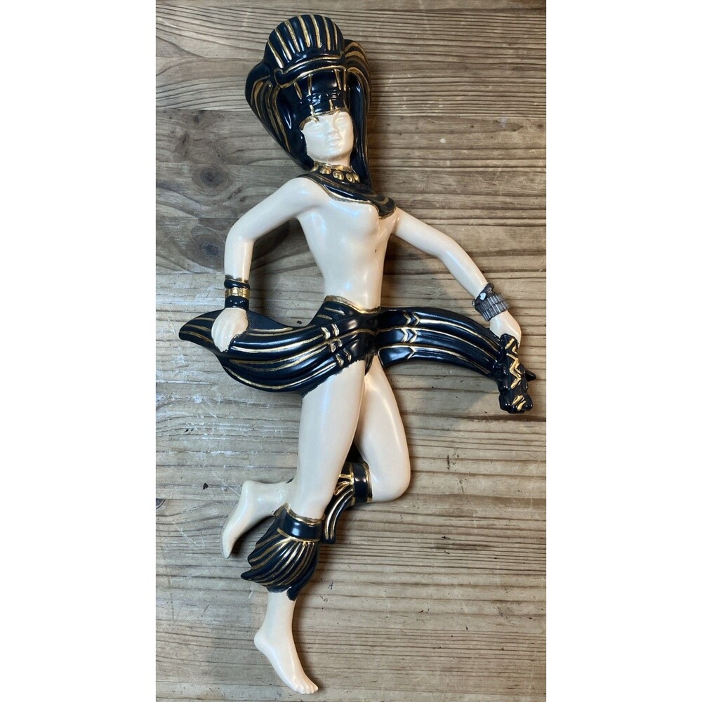 VTG Wall Hanging Decor Dancing Warrior Woman Tribal Islands Headdress Art Deco